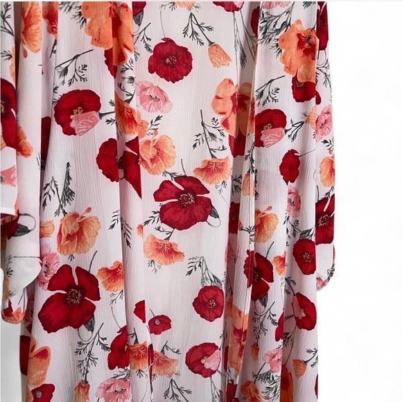 Entro Floral Kimono Cardigan OSFM Pink Red Orange Boho Summer Layer - Picture 2 of 4